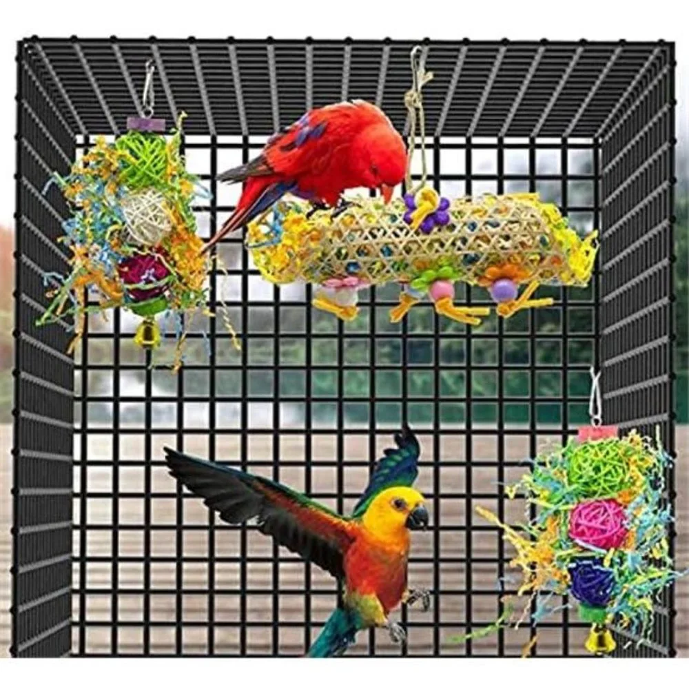 3Pack Bird ChewingToys Foraging Shredder Toy Parrot Cage Bird Loofah Hanging Toy